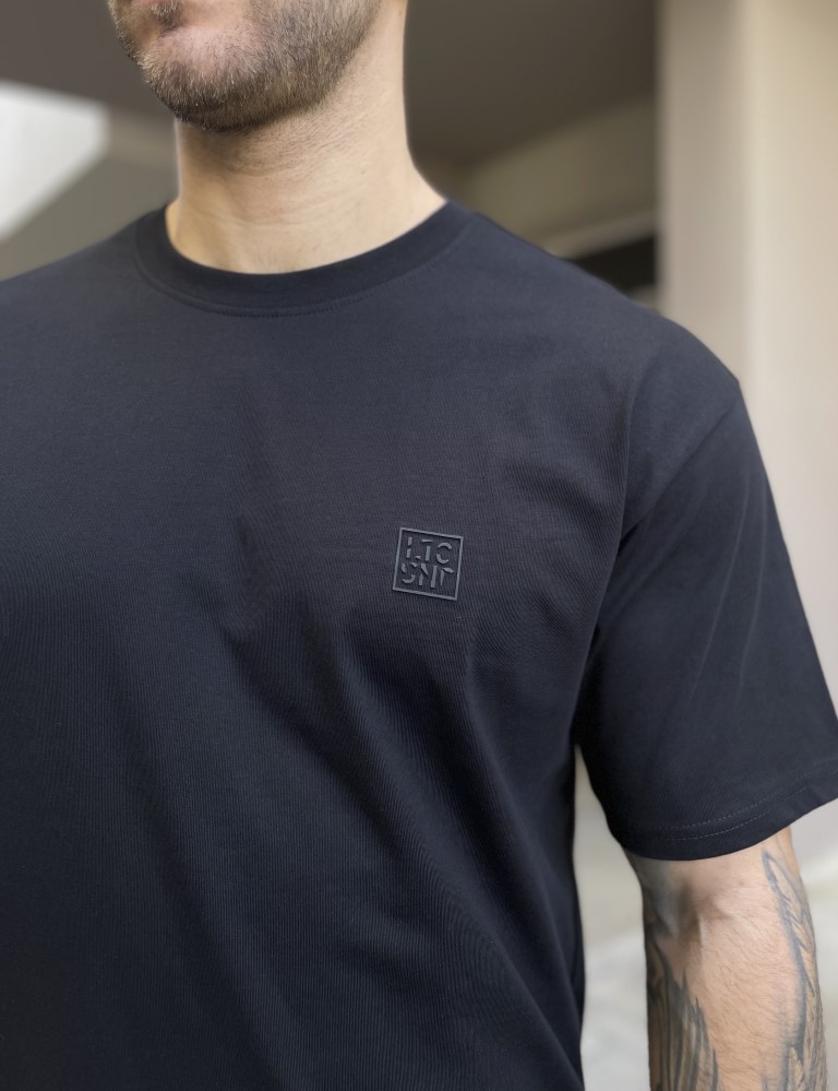 Ανδρικό βαμβακερό μαύρο Oversized T-shirt με τύπωμα 17458 φωτογραφία